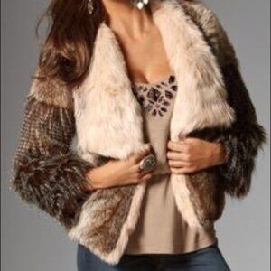 Women's Faux Fur Jacket - Cream and Brown